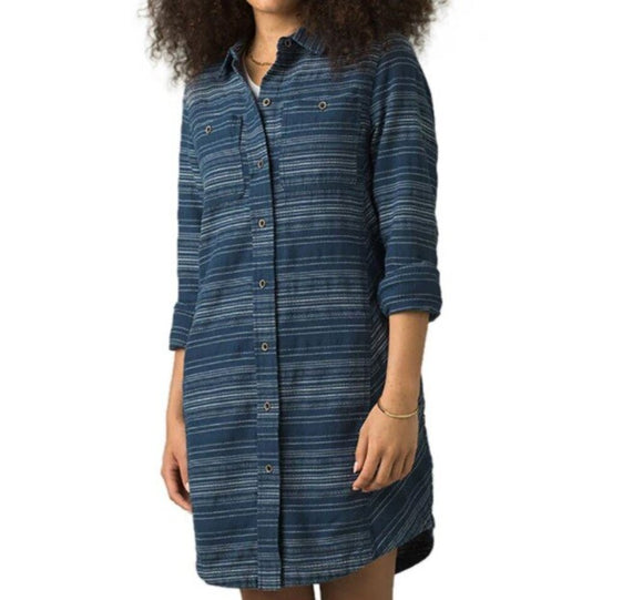 women Prana Dyri Shirt Dress Blue White Dress XL
