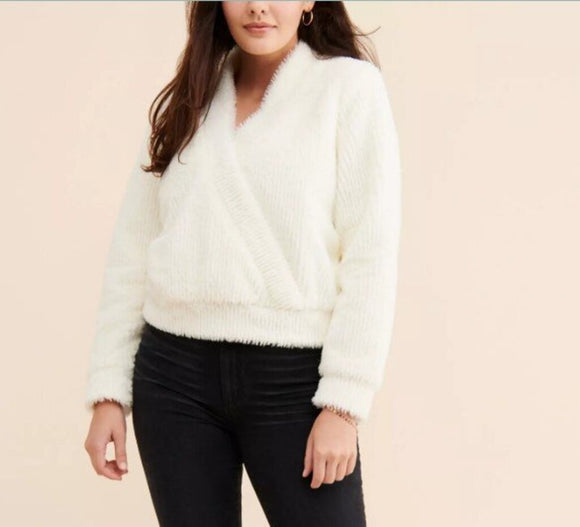 women Moon River V-neck Wrap Top White Sweater M