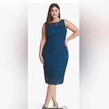 women White House Black Market Sleeveless Lace Sheath Teal Dress 14