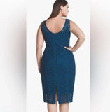 women White House Black Market Sleeveless Lace Sheath Teal Dress 14