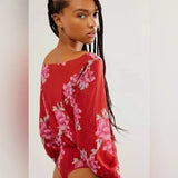 women Free People Undercover Floral Printed Bodysuit Scarlett Pink Green Knit Top S