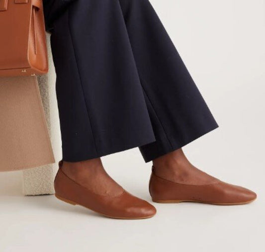 women Quince Italian Leather Glove Ballet Flat Cognac Shoes 7