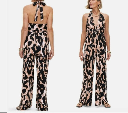 women Diane Von Furstenburg for Target Leopard Halter Pink Brown Black Jumpsuit/Romper XS