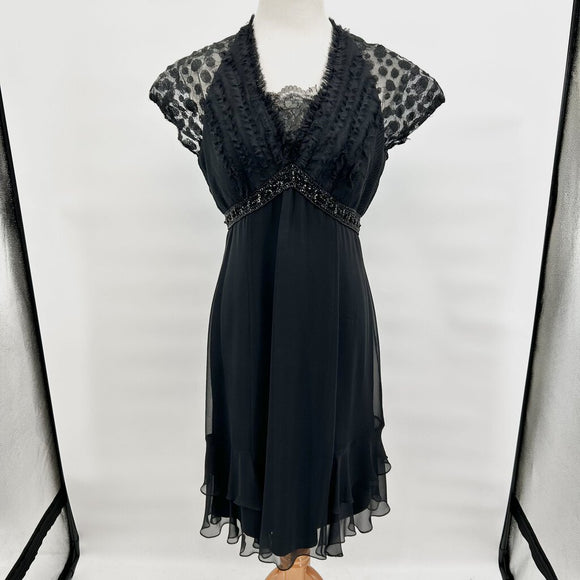 women Badgley Mischka Badgley Mischka Black Silk A-line Cocktail Evening Dress Women's Size 14 Black Dress 14
