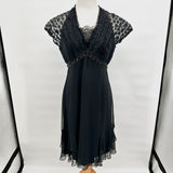women Badgley Mischka Badgley Mischka Black Silk A-line Cocktail Evening Dress Women's Size 14 Black Dress 14