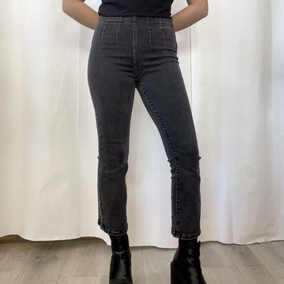 women Free People Free People Gray Denim High Rise Cropped Pleated Skinny Jeans W26 Washed Black Jeans 26