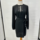 women Diane Von Furstenberg Diane Von Furstenberg Florina Black Silk Crepe Bead Mini Shift Dress Women's Size 4 black Dress 4/S