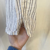 women Theory Theory Thorina Narrow Stripe Linen Pants White Blue Slits Pockets Women's Size 12 White Pants 12