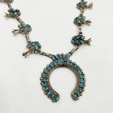 Vintage Squash Blossom Necklace Sterling Silver Turquoise 35g
