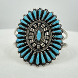 Zuni Turquoise Needlepoint Cuff Bracelet Signed JHN in Sterling Silver 24g Jewelry