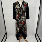 women Aventures des Toiles Aventures des Toiles Black, Red and Gold Colorblock Asymmetrical Shirt Dress Women's Size 36/US 4 Black/Red/Multi Dress M