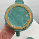 Vintage 1950's Turquoise Ceramic Strainer Textured Teapot Home Decor