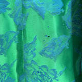 women 1950's Vintage Brocade Party Dress Green with Blue Roses Women's Size 9 Green Vintage S