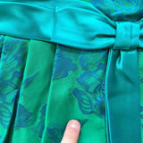 women 1950's Vintage Brocade Party Dress Green with Blue Roses Women's Size 9 Green Vintage S