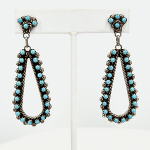 Vintage Zuni Turquoise Sterling Teardrop Dangle Earrings Signature RL 13g