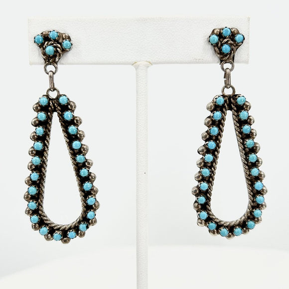 Vintage Zuni Turquoise Sterling Teardrop Dangle Earrings Signature RL 13g