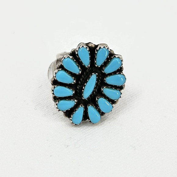 Vintage Navajo Cluster Ring Sterling Silver Turquoise Size 10