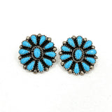 Vintage Navajo Cluster Stud Earrings Sterling Silver Turquoise