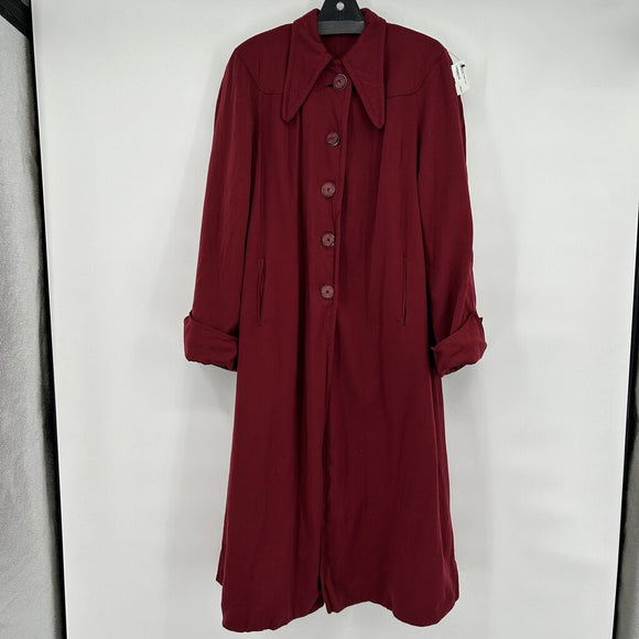 1970s Dagger Collar Wool Coat Burgundy Red Women's Large/Extra Large XL