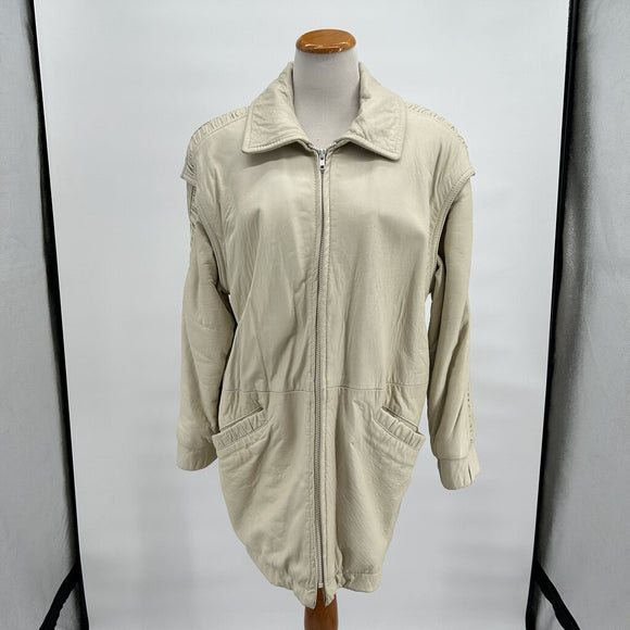 Vintage Damselle Cream Leather Convertible Jacket or Vest Size Small