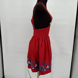Vintage Red Embroidered Suspender Skirt Women's Size Small