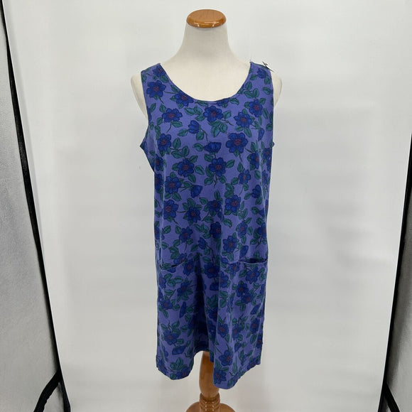 Vintage Fresh Produce Indigo Floral Jumper Dress Women's Size Large