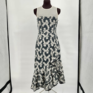 women Nanette Lepore Nanette Lepore Gray Floral Brocade Asymmetrical Midi Dress Women's Size 6 Gray Dress 6