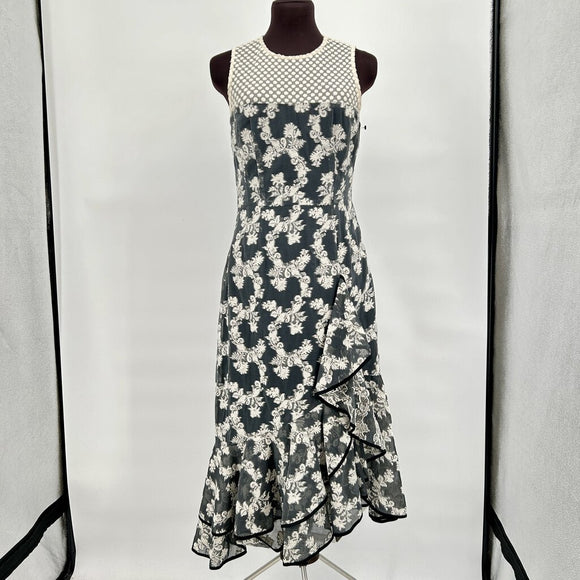 women Nanette Lepore Nanette Lepore Gray Floral Brocade Asymmetrical Midi Dress Women's Size 6 Gray Dress 6