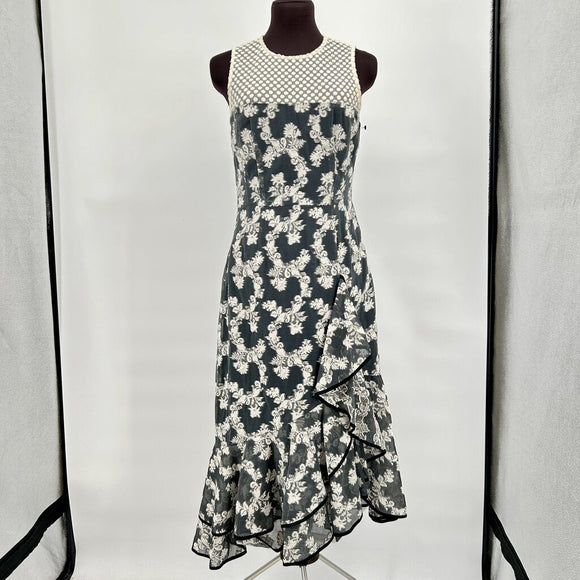 Nanette Lepore Gray Floral Brocade Asymmetrical Midi Dress Women's Size 6