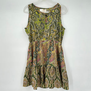 women Lakhays NWT Ruffled Paisley Mini Dress Sage Green Dress S/M