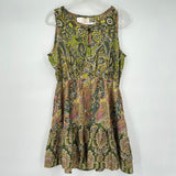 women Lakhays NWT Ruffled Paisley Mini Dress Sage Green Dress S/M