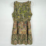 women Lakhays NWT Ruffled Paisley Mini Dress Sage Green Dress S/M