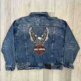 Harley Davidson Embroidered Jean Jacket Men's Size Extra Large/XL