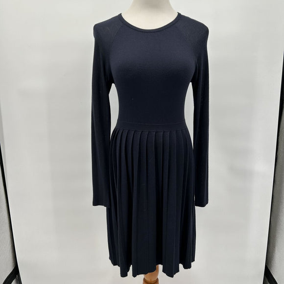 Tibi Navy Blue Bamboo Pleated Sweater Dress Women's Size Small