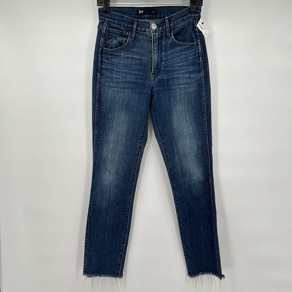 3x1 Slim Straight High Rise Raw Hem Blue Jeans Women's Size 25/0