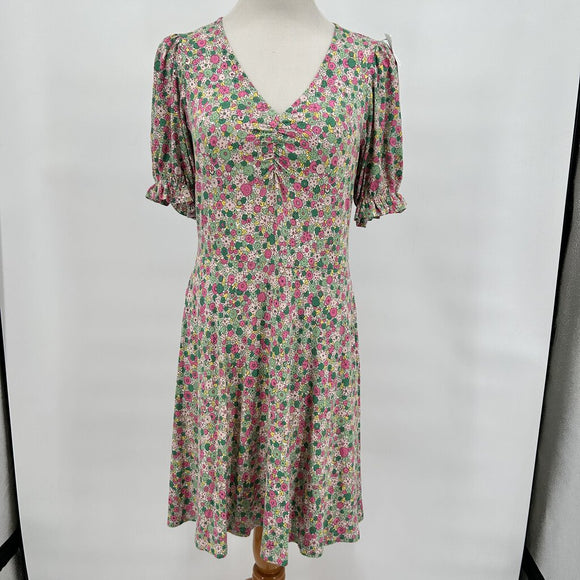 Boden Spring Floral Knit Puff Sleeve Jersey Dress Women's Size 8