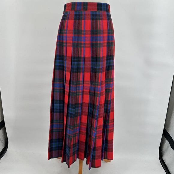 Vintage Al Jean Red Wool Plaid Pleated Skirt Women's Size Small