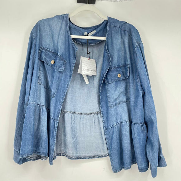 women Angela Mara NWT Ruffle Trim Jacket Blue Jacket M