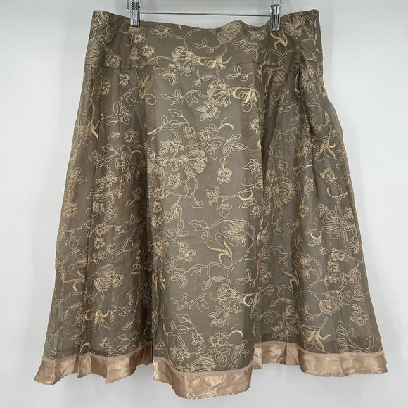 women Coldwater Creek NWT Embroidered Taupe Skirt 1X