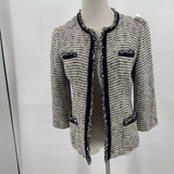 women Lafayette 148 Tweed Blazer White/Navy Jacket 10