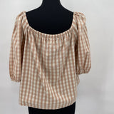 women MSRP $139 Cali Gingham Tan and Cream Top L