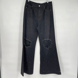 women Cider NWT Bedazzled Distressed Black Jeans L