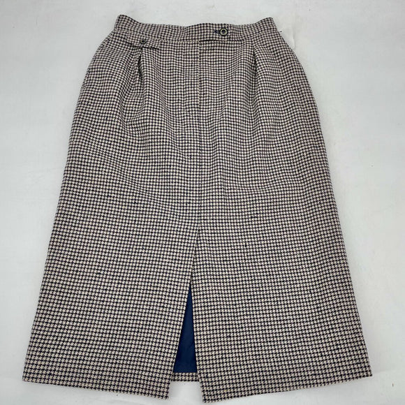 women Pendleton Vtg Pendleton Wool Tan & Navy Houndstooth Split Front Knee Length Skirt Navy/Tan Skirt M
