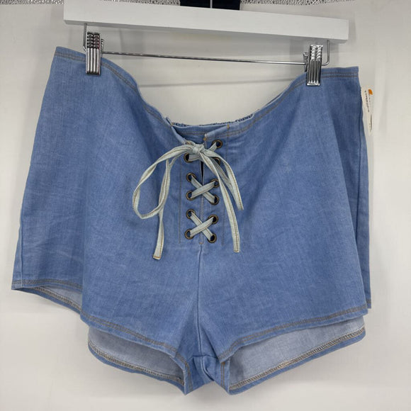 women Avatar Lace Up Denim Blue Shorts L