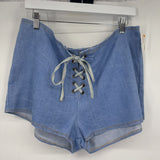 women Avatar Lace Up Denim Blue Shorts L