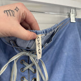women Avatar Lace Up Denim Blue Shorts L