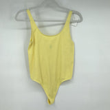 women Me to We Ribbed Bodysuit Yellow Top L