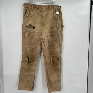 men Carhartt Trashed Utility Khaki Jeans 38x34