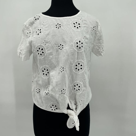 women Christian Siriano Eyelet White Top M