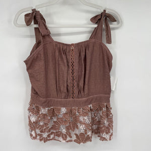 women Foxiedox Lace Peplum Tank Brown Top L